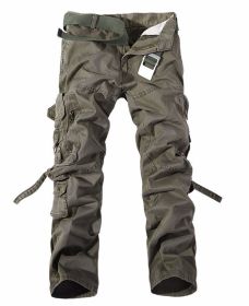 Men's Multi-pocket Cargo Pants Washed Hot Sale Cargo Pants (Option: Army green-30-Without belt)